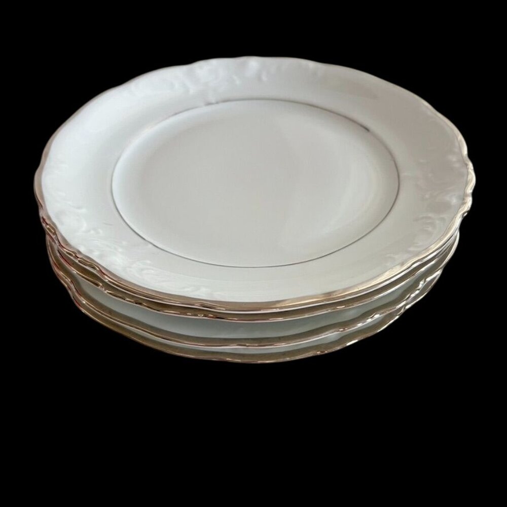 Wawel Poland China 4 Dessert Plates Embossed White Platinum Trim